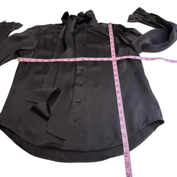 EQUIPMENT Femme Women Brown Silk Ruffle Neck Bow Button Down Blouse Shirt Small - Picture 10 of 10